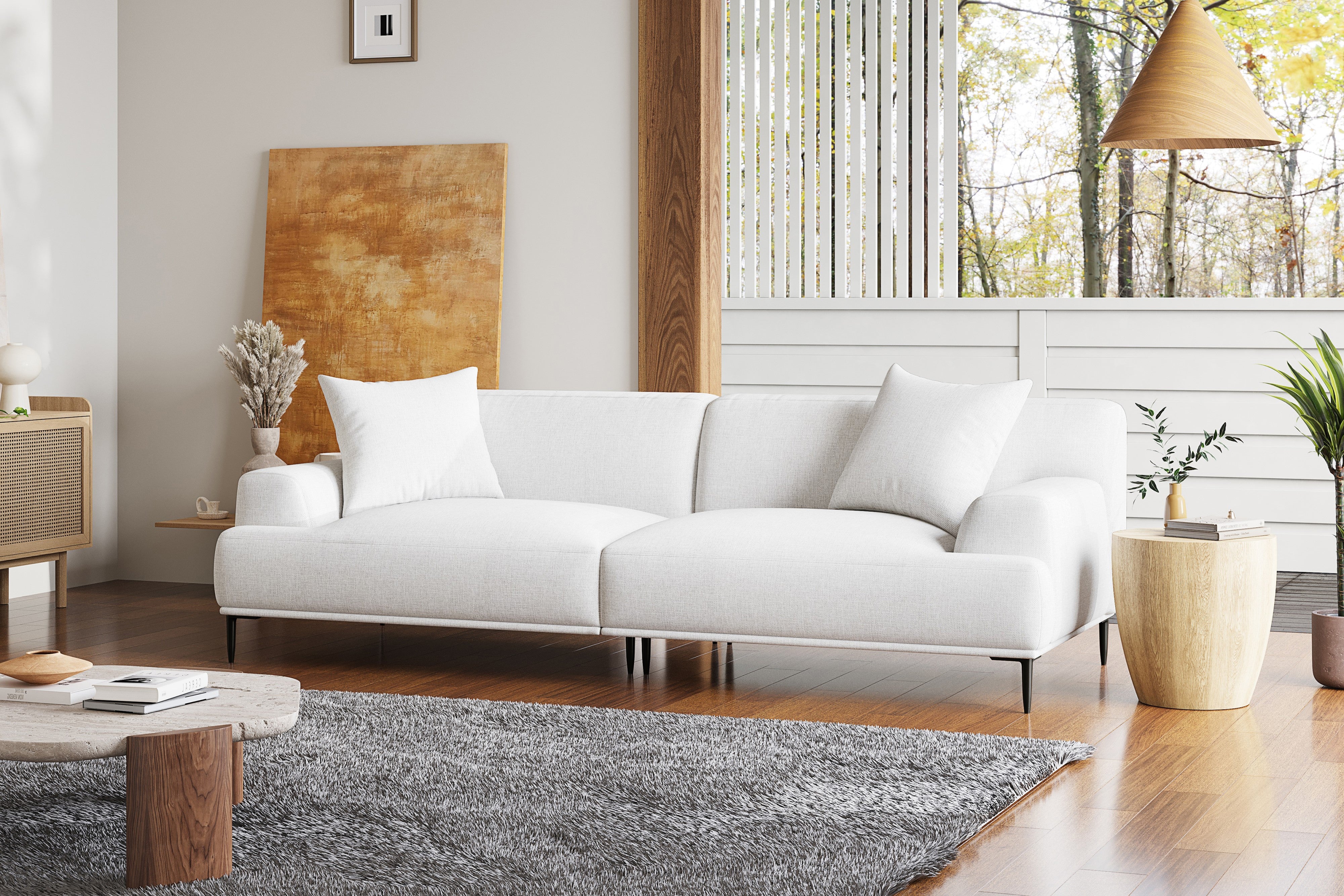 White fabric sectional discount