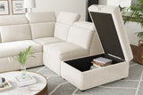 Valencia Finn Fabric Sectional Sofa Bed with Right Hand Storage, Beige Color
