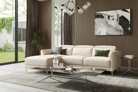 Valencia Andria Modern Left Hand Facing Top Grain Leather Reclining Sectional Sofa, Beige Color