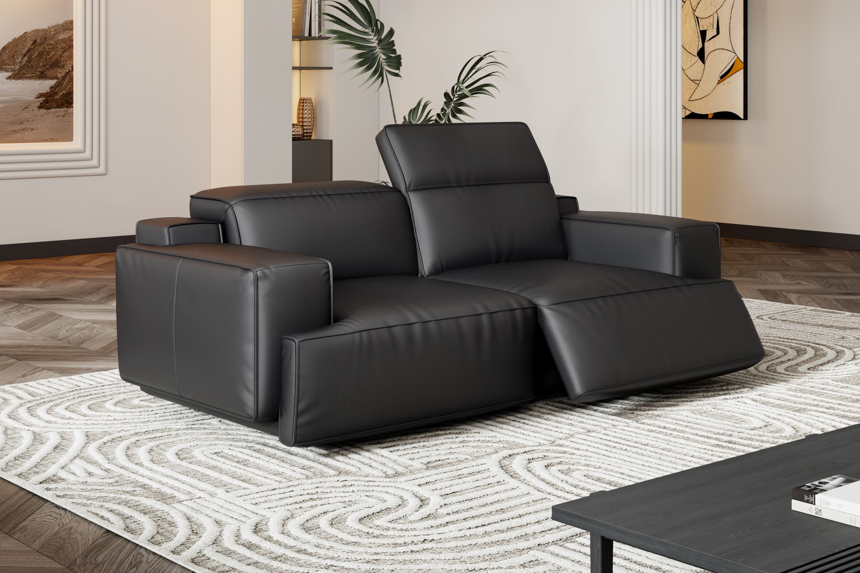 Valencia Valentina Leather Loveseat Recliner Sofa Black