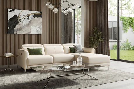 Valencia Andria Modern Right Hand Facing Top Grain Leather Reclining Sectional Sofa, Beige Color