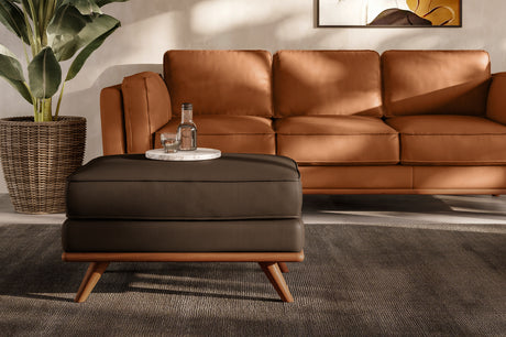 Valencia Artisan Top Grain Leather Ottoman, Chocolate Color