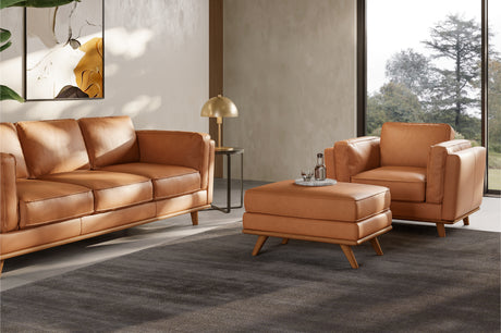 Valencia Artisan Top Grain Leather Ottoman, Cognac Color