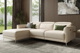 Valencia Andria Modern Left Hand Facing Top Grain Leather Reclining Sectional Sofa, Beige Color