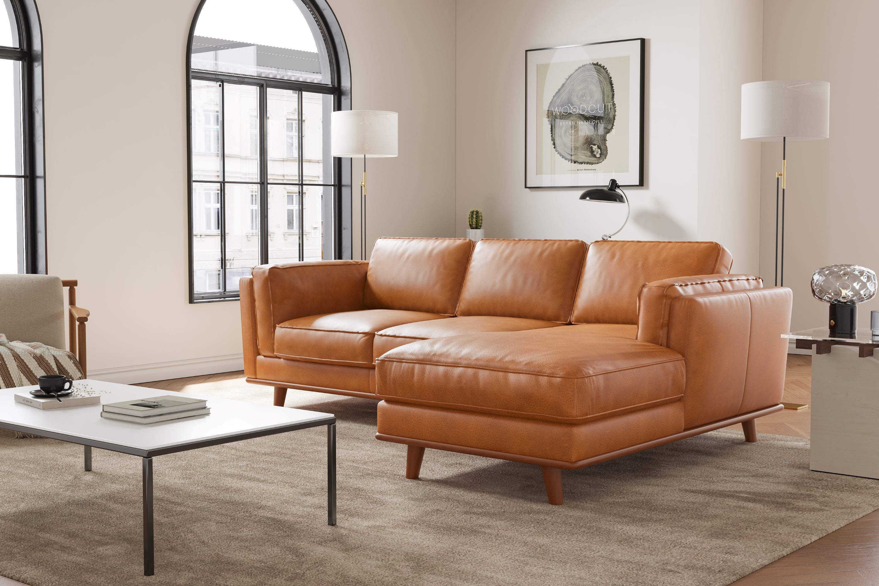 Skinnsofa Cognac () Skinnsofa Cognac