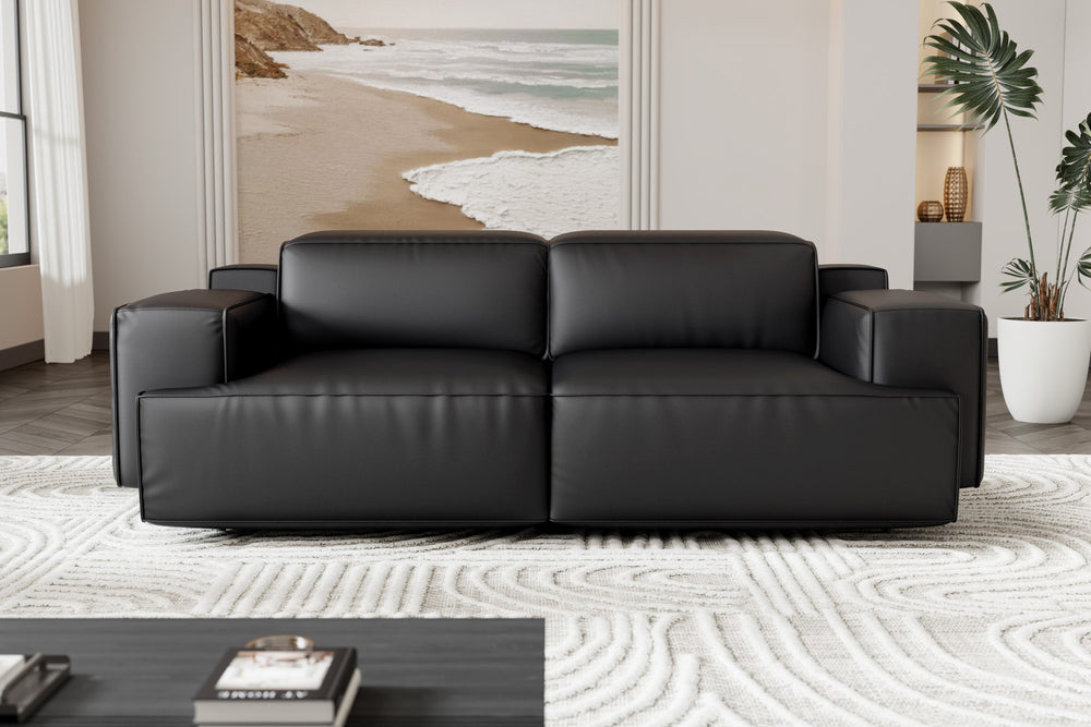 Valencia Valentina Leather Loveseat Recliner Sofa, Black