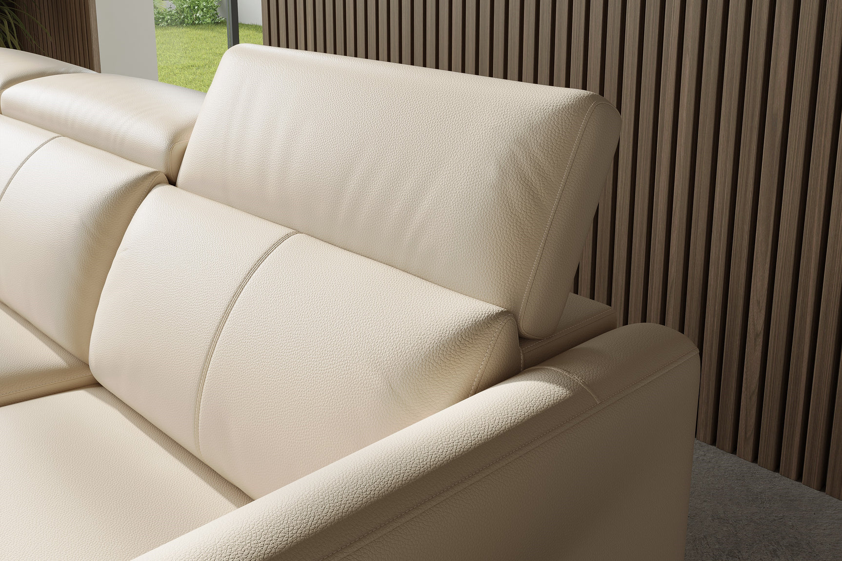 Valencia Andria Modern Left Hand Facing Top Grain Leather Reclining Sectional Sofa, Beige Color