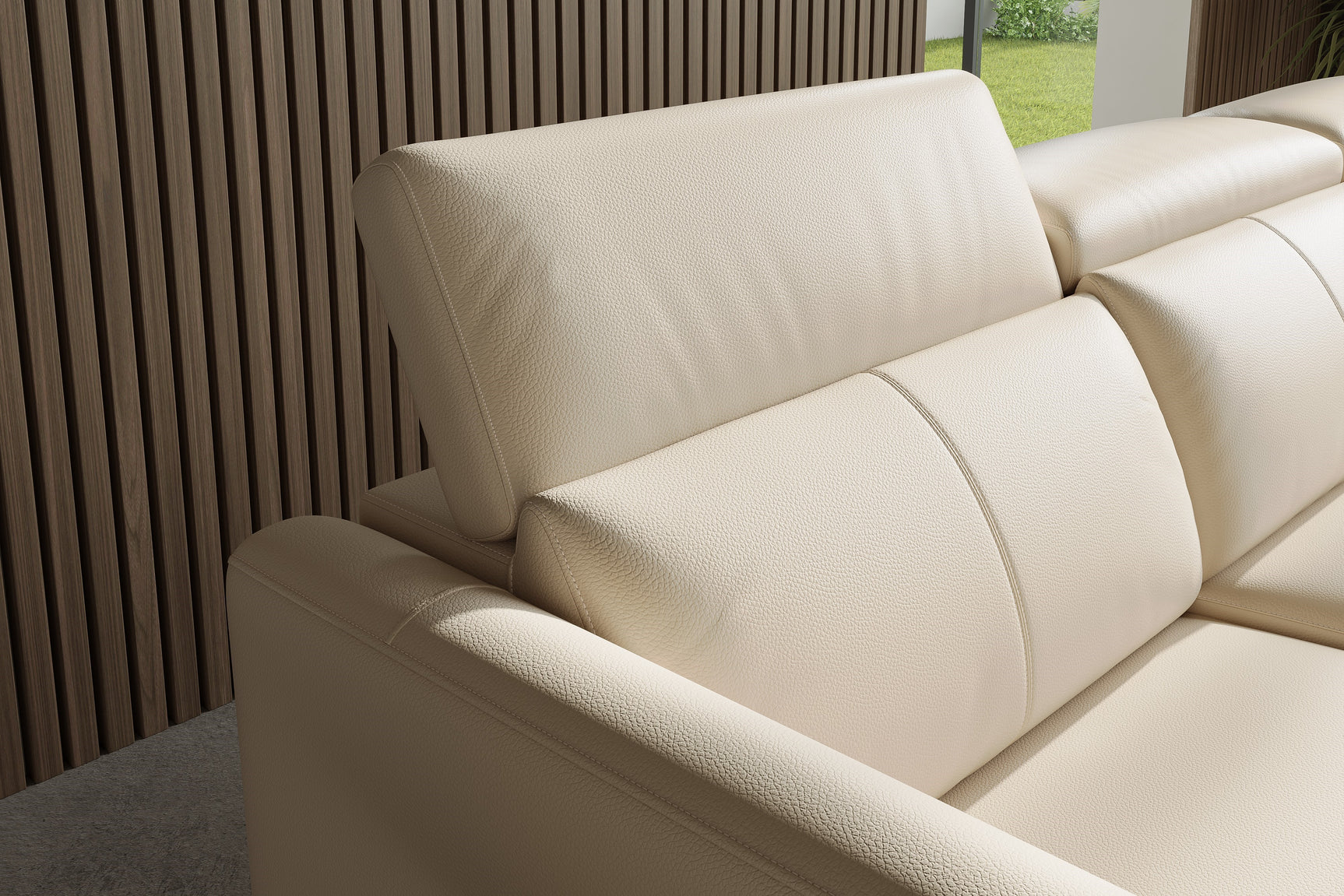 Valencia Andria Modern Right Hand Facing Top Grain Leather Reclining Sectional Sofa, Beige Color