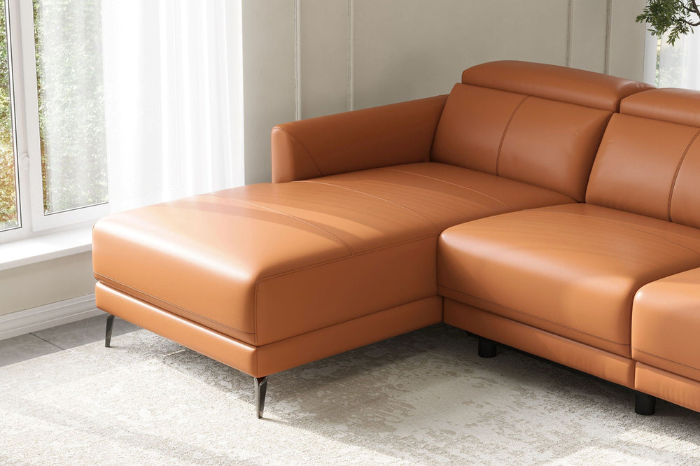 Valencia Andria Modern Left Hand Facing Top Grain Leather Reclining Sectional Sofa, Cognac Color