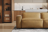 Valencia Nathan Full Aniline Leather Lounge Modular Sofa, Three Seats with Right Chaise, Caramel Brown Color