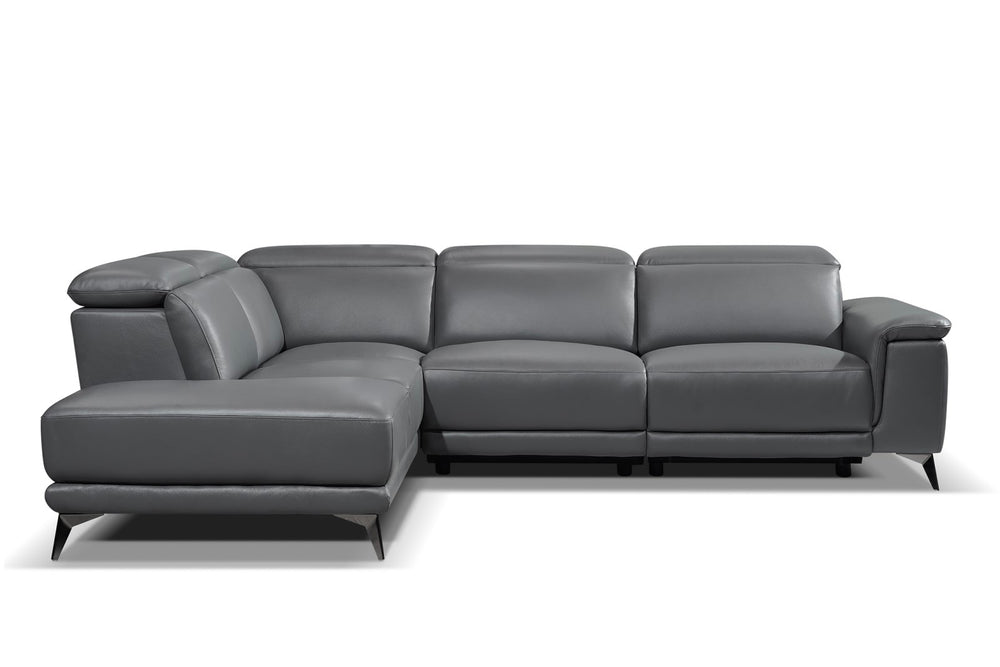 Valencia Pista Modern Top Grain Leather Sectional with Left-hand Facing Chaise, Grey