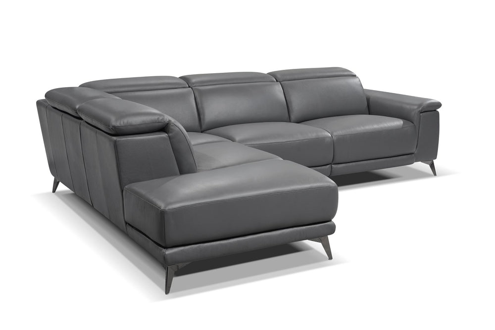 Valencia Pista Modern Top Grain Leather Sectional with Left-hand Facing Chaise, Grey