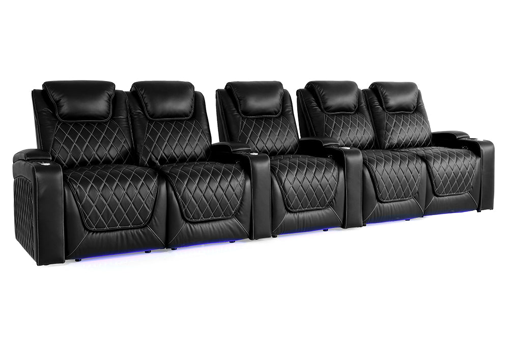 Valencia Oslo Home Cinema Seating, Row of 5 Double Loveseat, Black