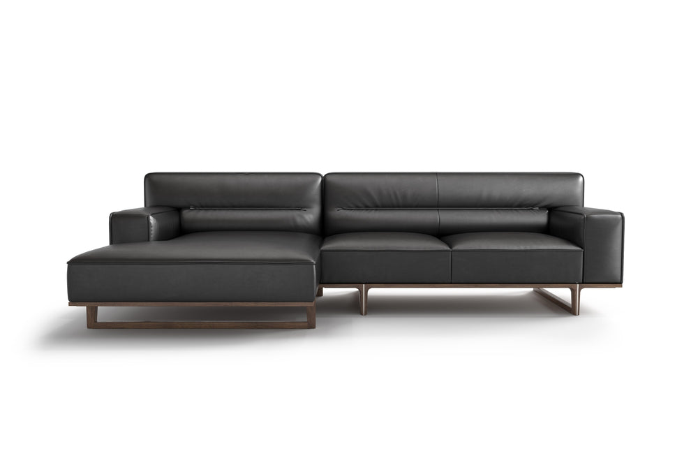 Valencia Varna Leather Three Seats with Left Chaise Sectional Sofa, Black Color