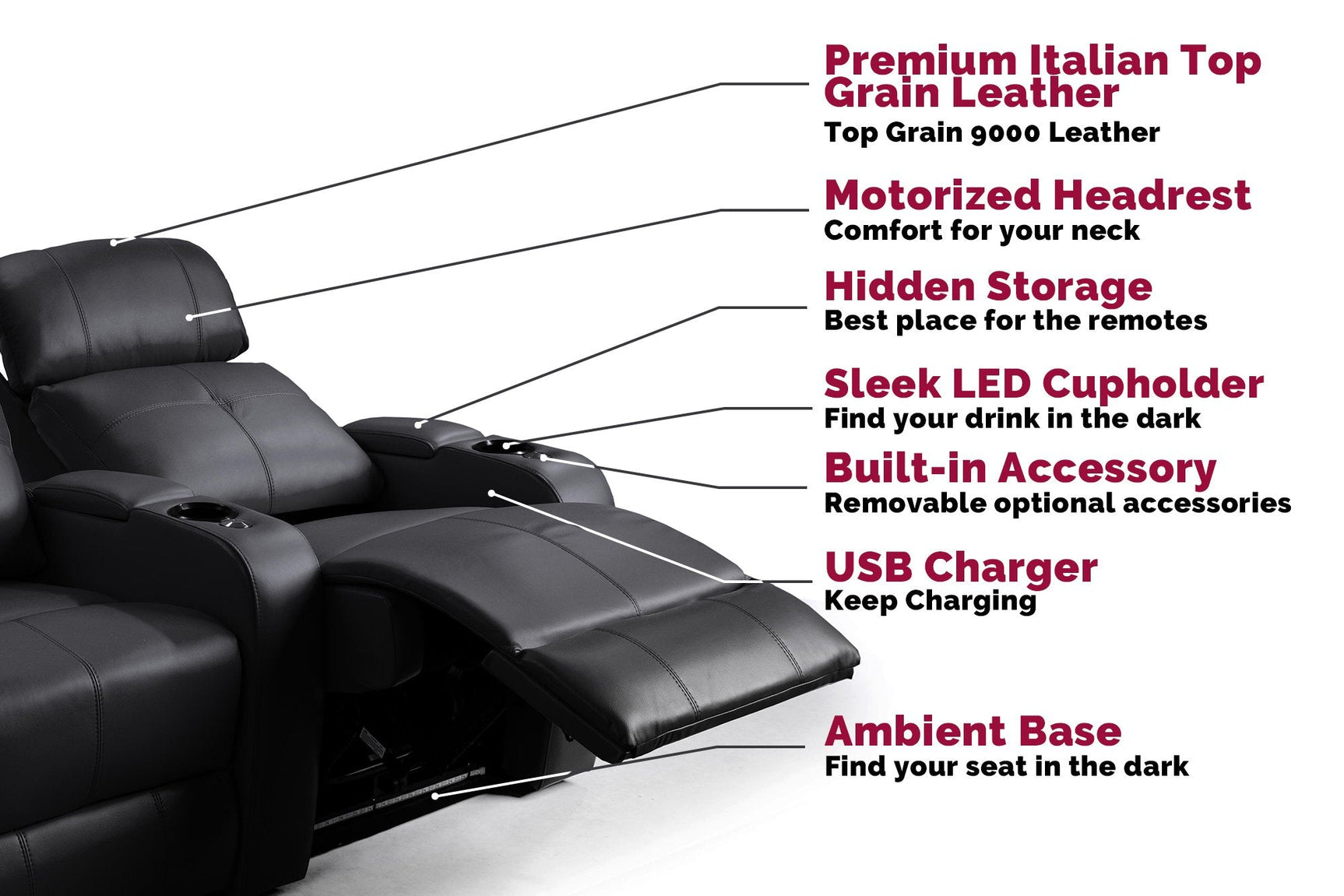 Valencia Verona Power Headrest Single Cinema Seating