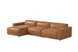 Valencia Nathan Full Aniline Leather Lounge Modular Sofa, Three Seats With Left Chaise, Caramel Brown Color
