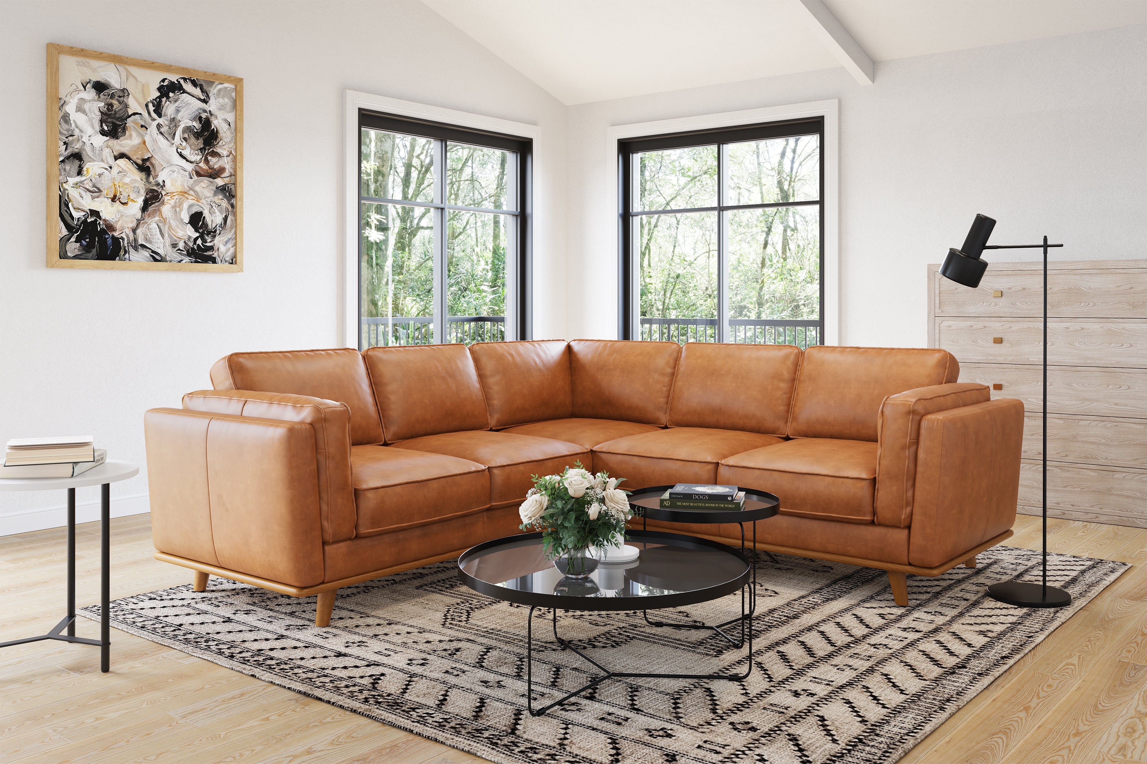 Dark brown leather sectional shop couch