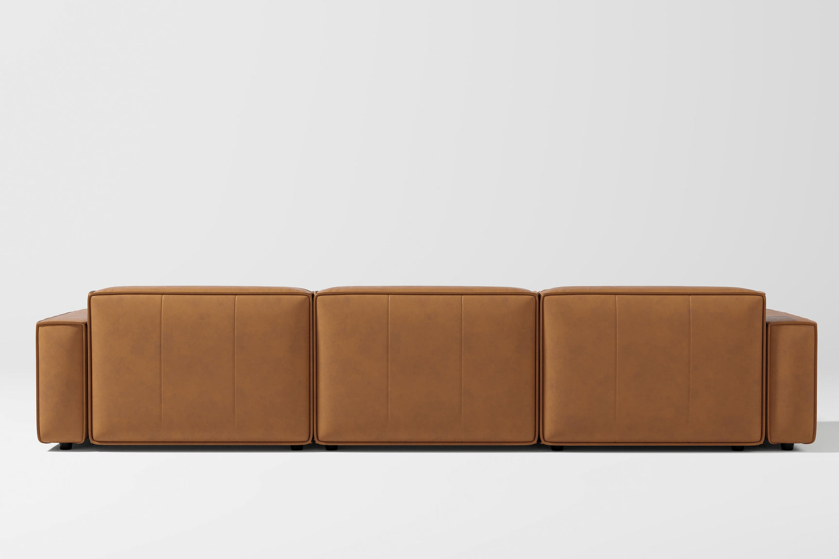 Valencia Nathan Full Aniline Leather Lounge Modular Sofa, Three Seats With Left Chaise, Caramel Brown Color