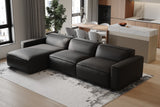 Valencia Nathan Full Aniline Leather Lounge Modular Sofa, Three Seats With Left Chaise, Black Color