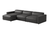 Valencia Nathan Full Aniline Leather Lounge Modular Sofa, Three Seats With Left Chaise, Black Color