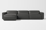 Valencia Nathan Full Aniline Leather Lounge Modular Sofa, Three Seats With Left Chaise, Black Color