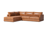 Valencia Serena Leather L-shape with Left Chaise Sectional Sofa, Cognac