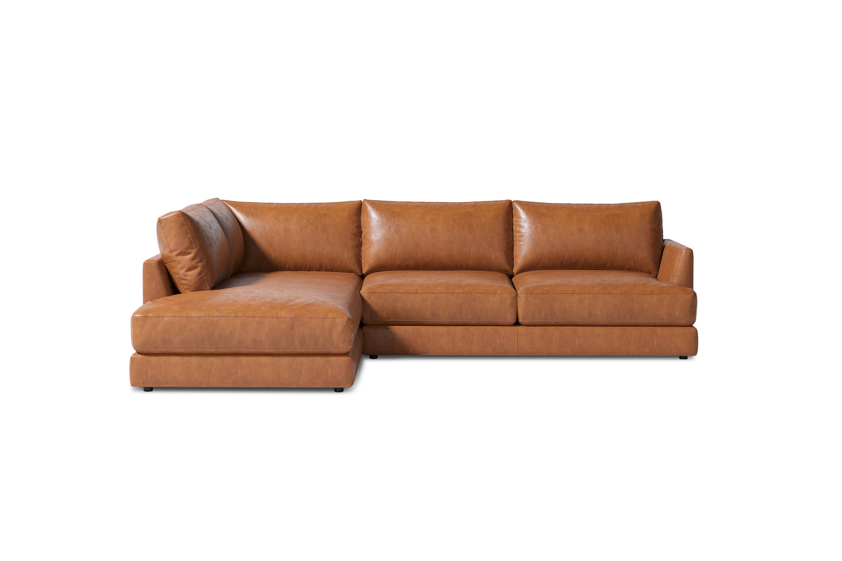 Valencia Serena Leather L-shape with Left Chaise Sectional Sofa, Cognac