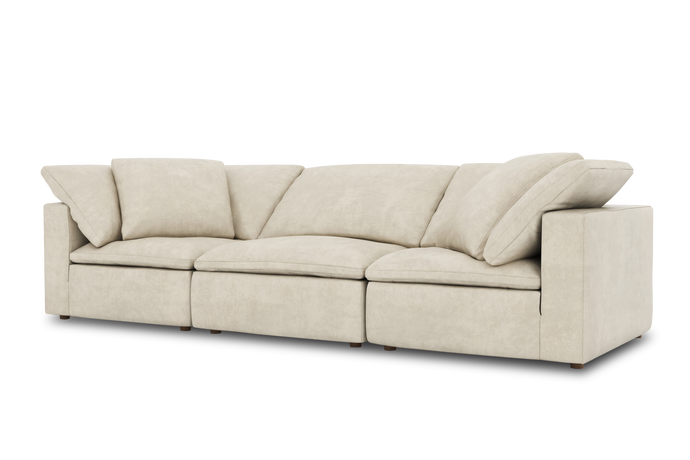 Valencia Isola Premium Alcantara Leather Three Seats Sofa, Beige Color