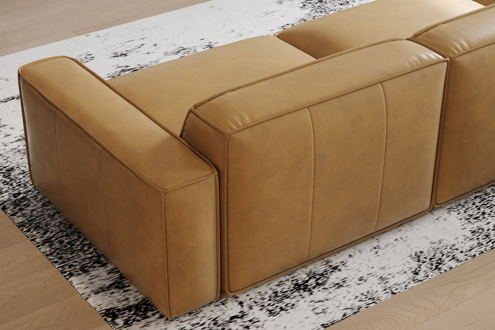 Valencia Nathan Full Aniline Leather Lounge Modular Sofa, Three Seats With Left Chaise, Caramel Brown Color
