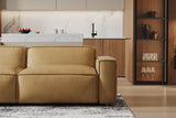 Valencia Nathan Full Aniline Leather Lounge Modular Sofa, Three Seats With Left Chaise, Caramel Brown Color