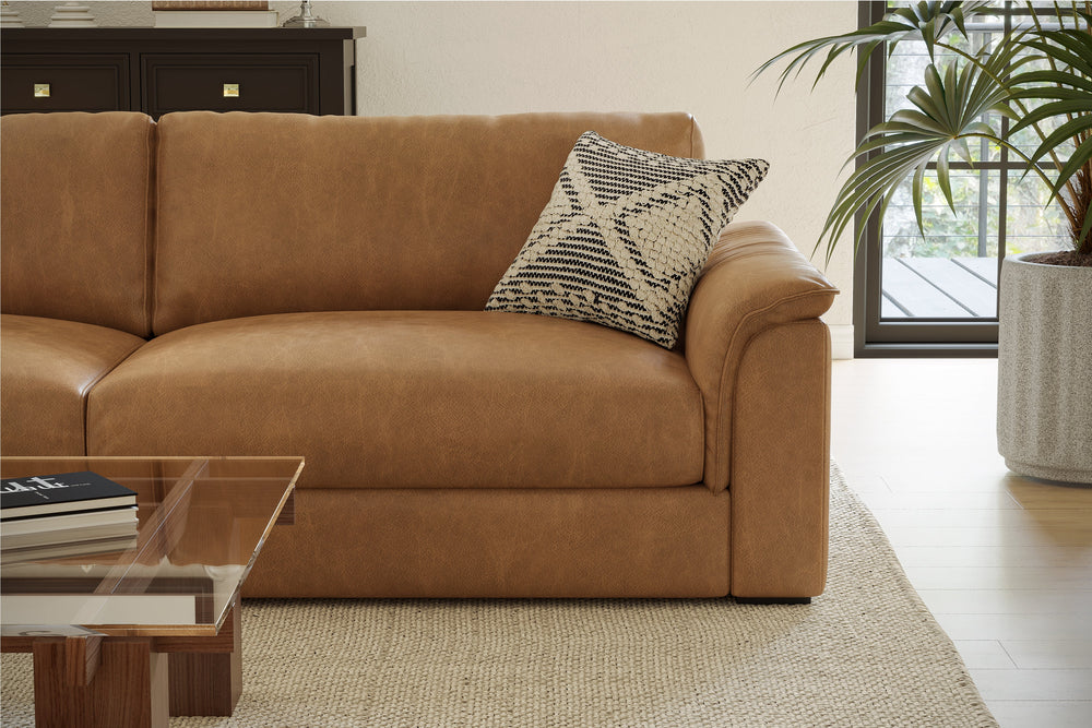 Valencia Zaira Leather Wide Sofa, Camel Brown